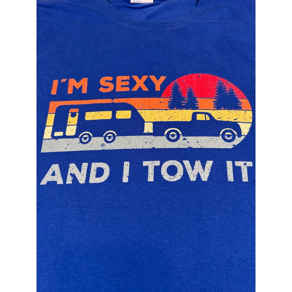 I'm Sexy And I Tow It Blue Graphic T-Shirt Women's Small Camping RV Funny Top
